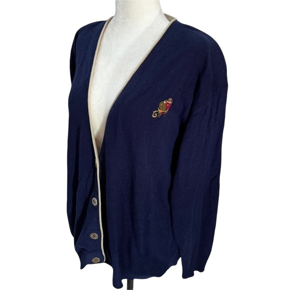 VINTAGE 90's💙Varsity Navy Button Front V-Neck Cardigan Sweater Size XL - Picture 3 of 8